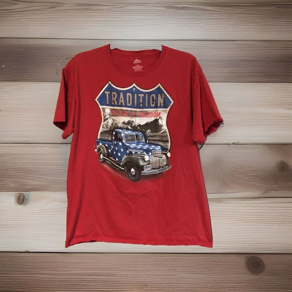 Celebrate Patriotic Shirt Mens Large Red 100% Cotton Truck Tradition Freedom L